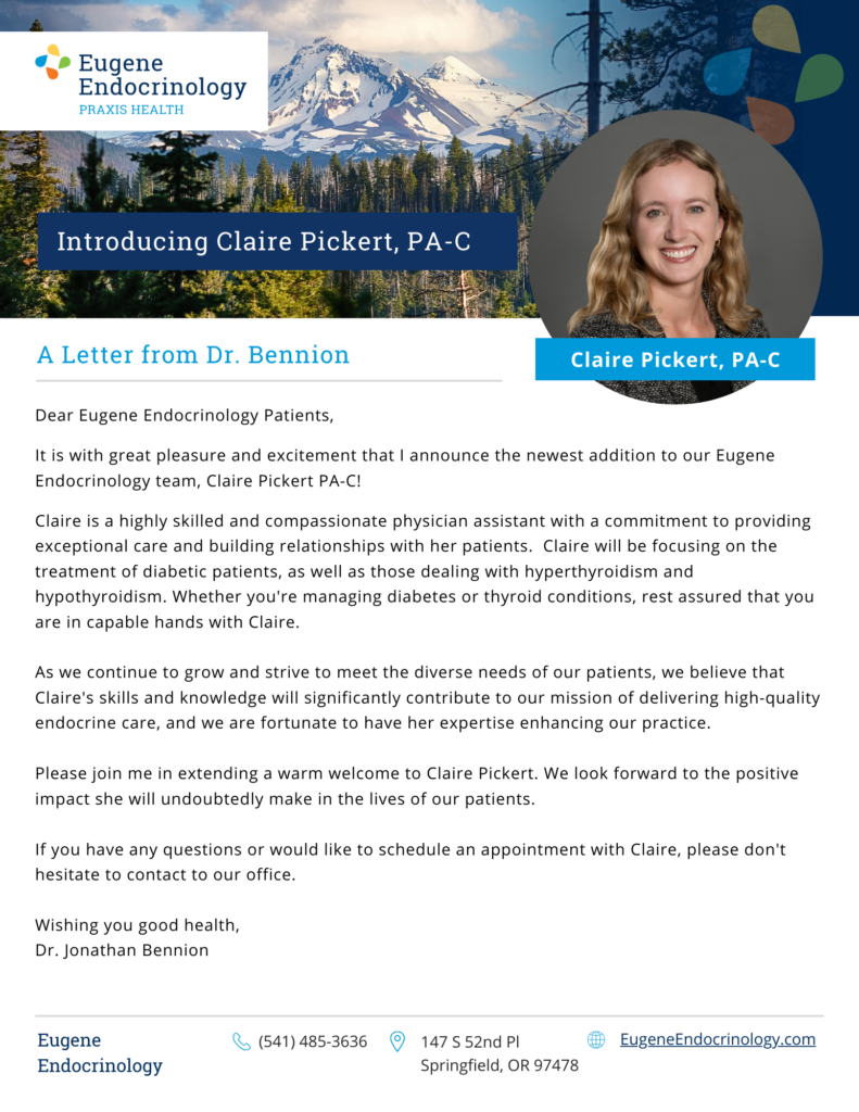 Claire Pickert PA-C Flyer 11-17-23 | Eugene Endocrinology